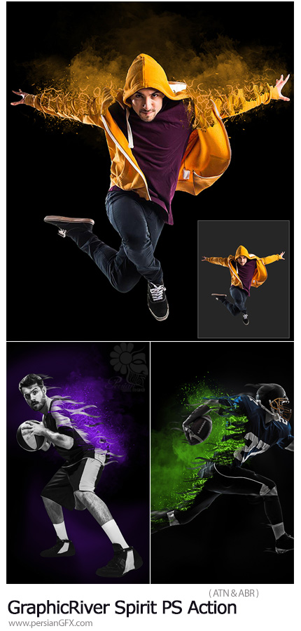 دانلود اکشن فتوشاپ ایجاد افکت دودهای رنگی دنباله دار بر روی تصاویر از گرافیک ریور - GraphicRiver Spirit Photoshop Action