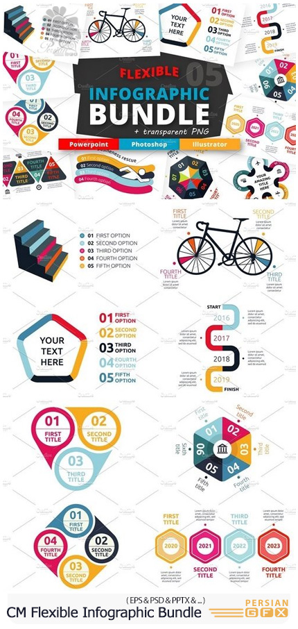 دانلود مجموعه تصاویر وکتور نمودار های اینفوگرافیکی متنوع - CM Flexible Infographic Bundle