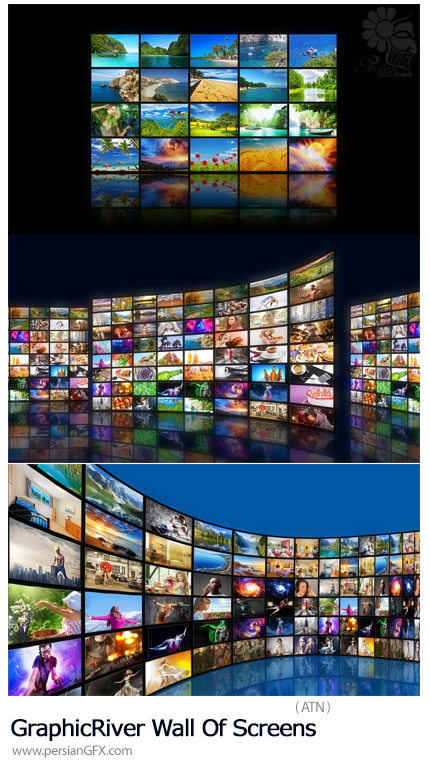 دانلود اکشن فتوشاپ تبدیل تصاویر به صفحه نمایش دیواری به همراه آموزش ویدئویی - GraphicRiver Wall Of Screens