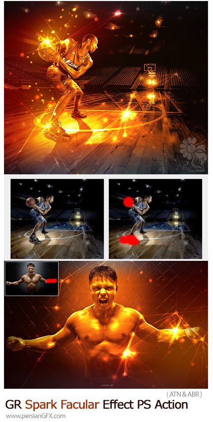 دانلود اکشن فتوشاپ ایجاد افکت جرقه های درخشان بر روی تصاویر از گرافیک ریور - GraphicRiver Spark Facular Effect Photoshop Action
