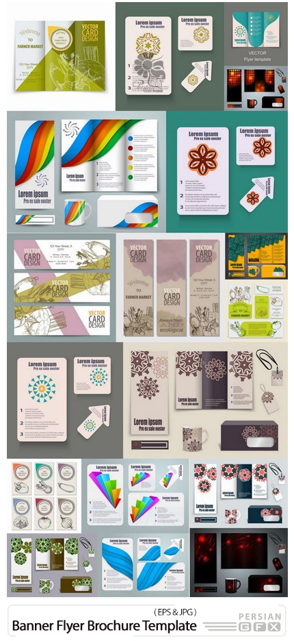 دانلود تصاویر وکتور قالب آماده ست اداری، بروشور، فلایر، کارت ویزیت و ... - Banner Flyer Brochure Template Example Farm Farming