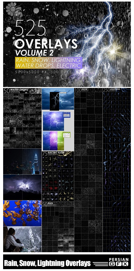 دانلود 525 کلیپ آرت باران، برف و رعد و برق - CM 525 Rain, Snow, Lightning Overlays