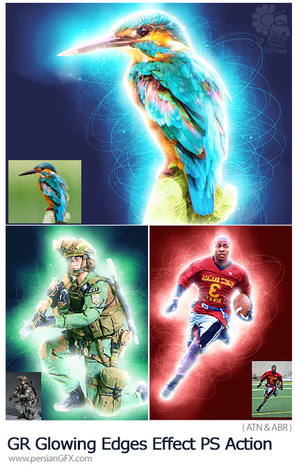 دانلود اکشن فتوشاپ ایجاد افکت لبه های درخشان بر روی تصاویر از گرافیک ریور - GraphicRiver Glowing Edges Effect Photoshop Action