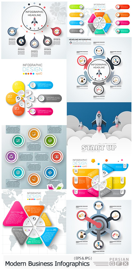 دانلود تصاویر وکتور نمودارهای اینفوگرافیکی تجاری مدرن - Modern Business Infographics Elements Collection