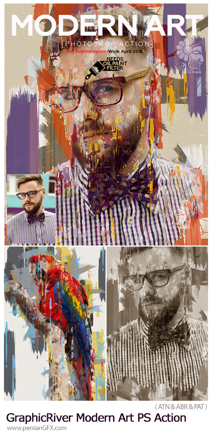 دانلود اکشن فتوشاپ ساخت تصاویر هنری با افکت نقاشی رنگ روغن از گرافیک ریور - GraphicRiver Modern Art Photoshop Action