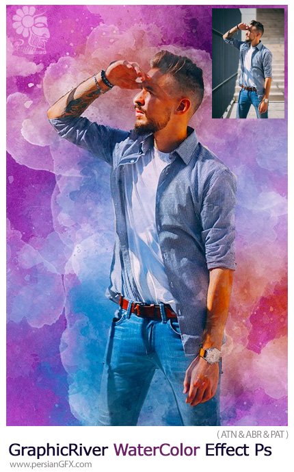 دانلود اکشن فتوشاپ ایجاد افکت آبرنگی بر روی تصاویر از گرافیک ریور - GraphicRiver WaterColor Effect Ps