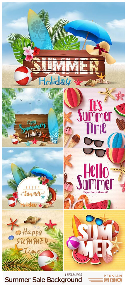 دانلود تصاویر وکتور بک گراندهای تخفیف تابستانی - Summer Vector Design Template Sale Background