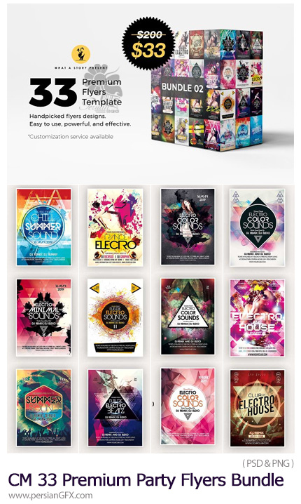 دانلود 33 فلایر لایه باز با طرح های متنوع - CreativeMarket 33 Premium Party Flyers Bundle