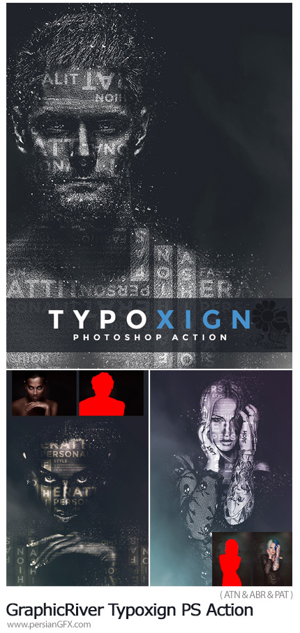 دانلود اکشن فتوشاپ ایجاد افکت تایپوگرافی و ذرات ریز بر روی تصاویر از گرافیک ریور - GraphicRiver Typoxign PS Action