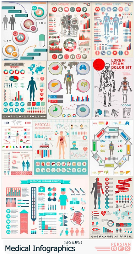 دانلود تصاویر وکتور نمودارهای اینفوگرافیکی پزشکی - Medical Infographics