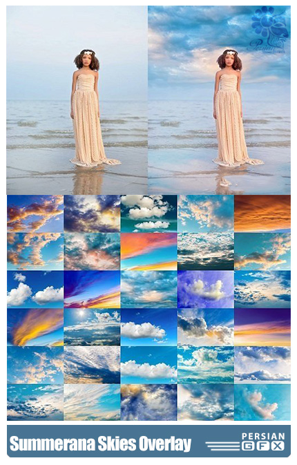 دانلود مجموعه تصاویر کلیپ آرت و اکشن فتوشاپ آسمان متنوع - Summerana Skies Overlay And Action Collection