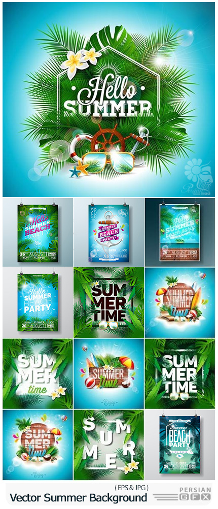 دانلود تصاویر وکتور بک گراند های تابستانی - Vector Summer Party Background