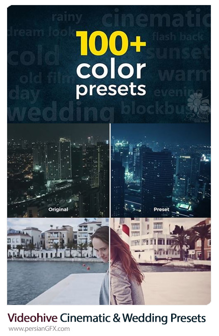 دانلود بیش از 100 پریست رنگی سینمایی و عروسی برای پریمیر از ویدئوهایو - Videohive 3in1 Pack 100 Cinematic And Wedding Color Presets