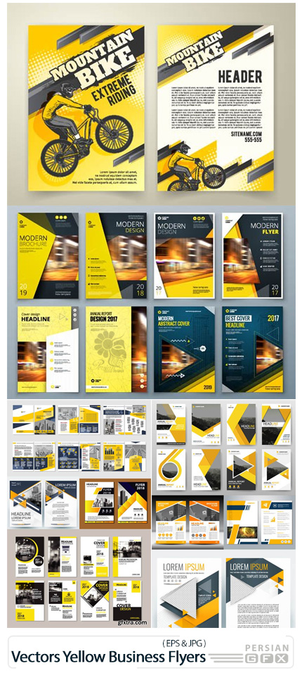 دانلود مجموعه تصاویر وکتور فلایرهای تجاری متنوع - Vectors Yellow Business Flyers