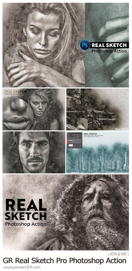 دانلود اکشن فتوشاپ تبدیل تصاویر به نقاشی حرفه ای با مداد از گرافیک ریور - Graphicriver Real Sketch Pro Photoshop Action