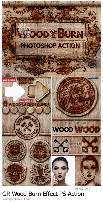 دانلود اکشن فتوشاپ حکاکی روی چوب با افکت سوختن از گرافیک ریور - GraphicRiver Wood Burn Effect Photoshop Action