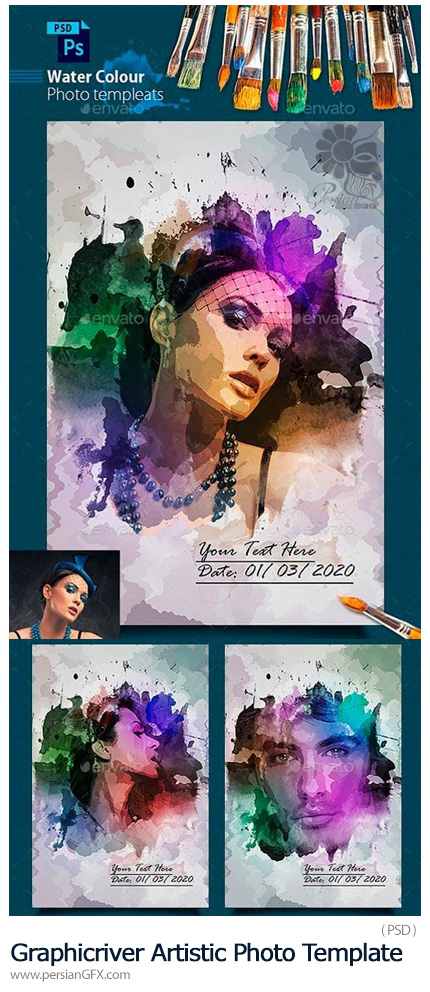 دانلود قالب لایه باز ساخت تصاویر هنری با افکت آبرنگی از گرافیک ریور - Graphicriver Artistic Photo Template