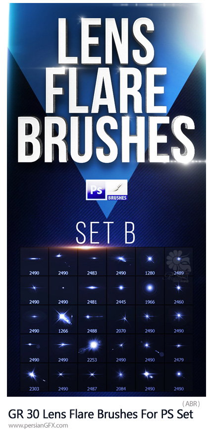 دانلود 30 براش فتوشاپ ستاره های نورانی درخشان از گرافیک ریور - GraphicRiver 30 Lens Flare Brushes For Photoshop Set
