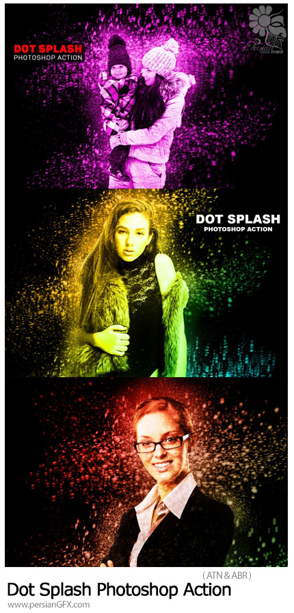 دانلود اکشن فتوشاپ ایجاد افکت نقاط رنگ پاشی بر روی تصاویر - Dot Splash Photoshop Action