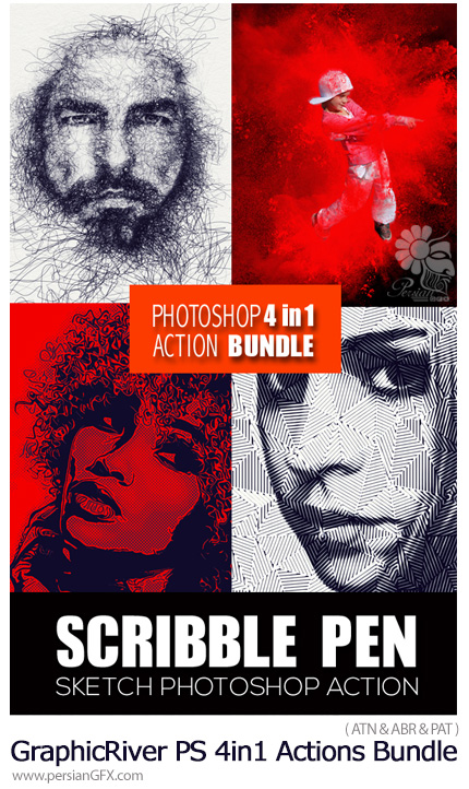 دانلود اکشن فتوشاپ با 4 افکت متنوع برای تصاویر از گرافیک ریور - GraphicRiver Photoshop 4in1 Actions Bundle
