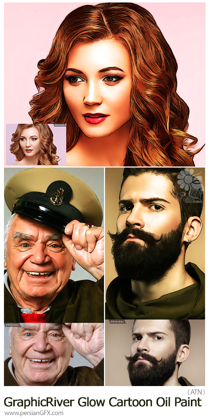 دانلود اکشن فتوشاپ تبدیل تصاویر به نقاشی کارتونی رنگ روغن از گرافیک ریور - GraphicRiver Glow Cartoon Oil Paint