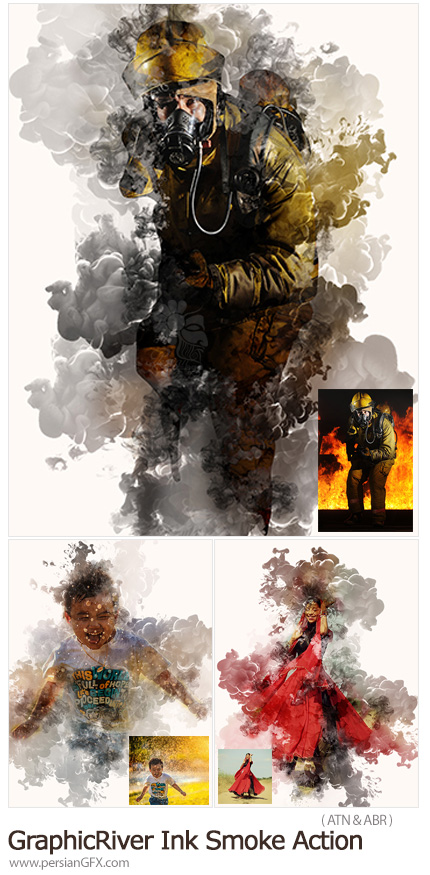 دانلود اکشن فتوشاپ ایجاد افکت دودهای جوهری بر روی تصاویر از گرافیک ریور - GraphicRiver Ink Smoke Action