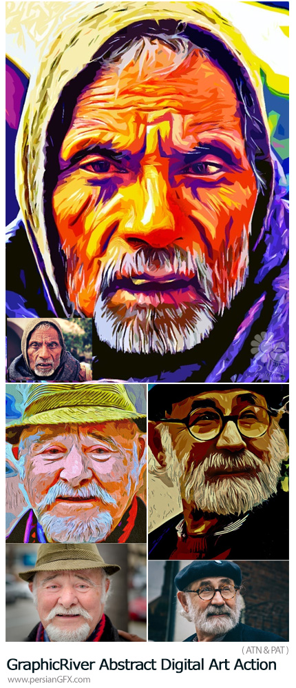 دانلود اکشن فتوشاپ ساخت تصاویر هنری دیجیتالی از گرافیک ریور - GraphicRiver Abstract Digital Art Action