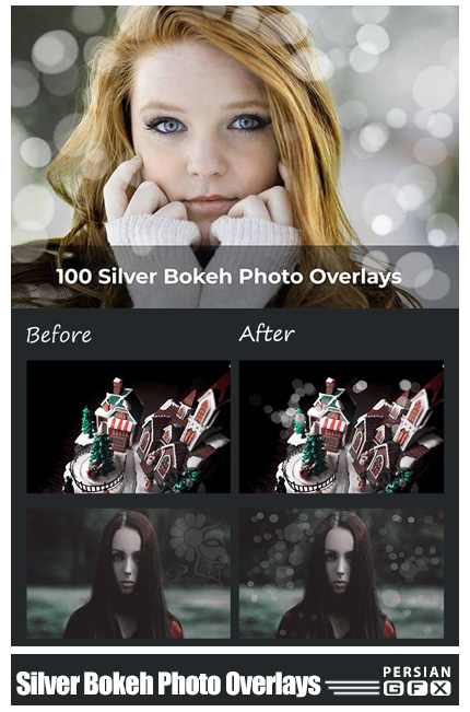 دانلود بیش از 100 تصویر کلیپ آرت بوکه های نقره ای متنوع - 100 Silver Bokeh Photo Overlays