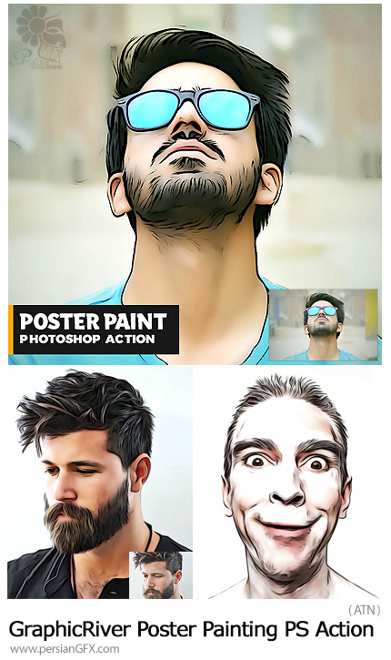 دانلود اکشن فتوشاپ تبدیل تصاویر به پوستر نقاشی از گرافیک ریور - GraphicRiver Poster Painting Photoshop Action