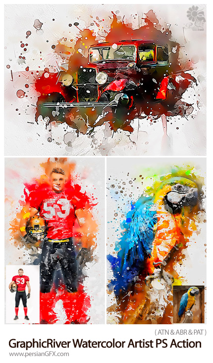 دانلود اکشن فتوشاپ تبدیل تصاویر به نقاشی آبرنگی هنری از گرافیک ریور - GraphicRiver Watercolor Artist Photoshop Action