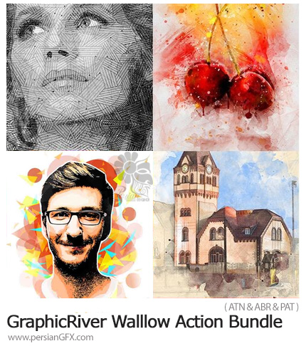 دانلود مجموعه اکشن فتوشاپ با 4 افکت متنوع از گرافیک ریور - GraphicRiver Walllow Action Bundle