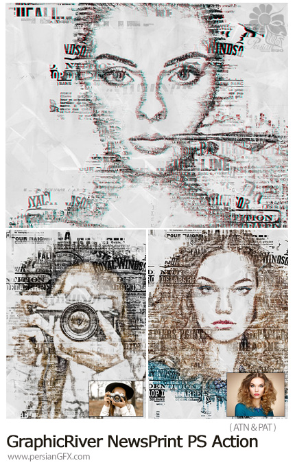 دانلود اکشن فتوشاپ ایجاد افکت روزنامه بر روی تصاویر از گرافیک ریور - GraphicRiver NewsPrint Photoshop Action