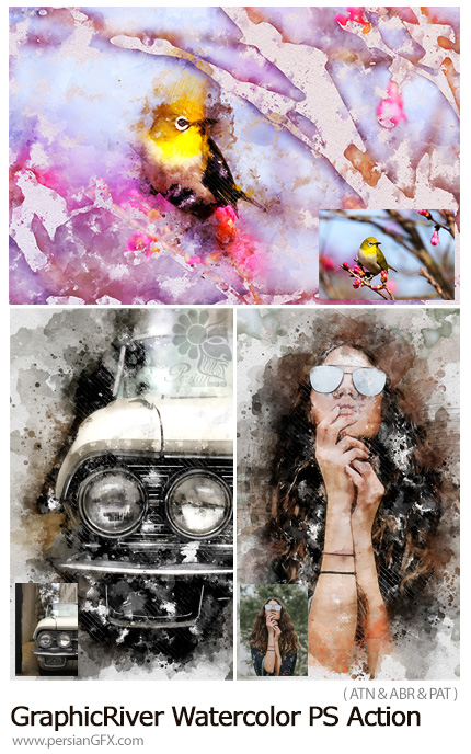 دانلود اکشن فتوشاپ تبدیل تصاویر به نقاشی آبرنگی از گرافیک ریور - GraphicRiver Watercolor Photoshop Action