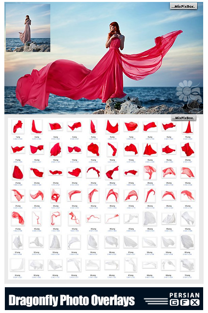 دانلود 70 کلیپ آرت پارچه های در حال پرواز به همراه آموزش ویدئویی - Flying Fabric Overlays