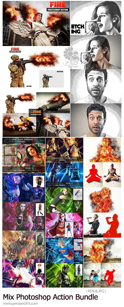 دانلود مجموعه اکشن فتوشاپ با افکت های متنوع - Mix Photoshop Action Bundle