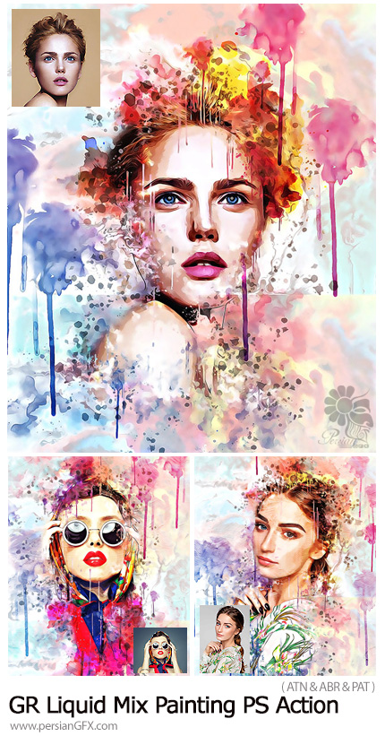 دانلود اکشن فتوشاپ تبدیل تصاویر به نقاشی مایع از گرافیک ریور - GraphicRiver Liquid Mix Painting Photoshop Action