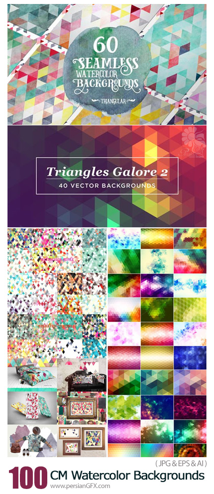 دانلود 100 بک گراند هندسی آبرنگی - CM 100 Triangles Watercolor Backgrounds