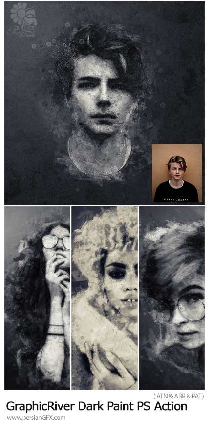 دانلود اکشن فتوشاپ تبدیل تصاویر به نقاشی تیره از گرافیک ریور - GraphicRiver Dark Paint Photoshop Action