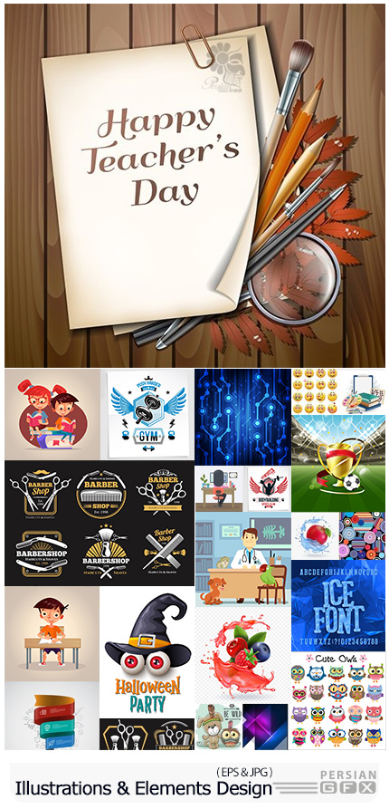دانلود مجموعه طرح های آماده و عناصر طراحی وکتور متنوع - Modern Big Collection Illustrations And Elements Design 04