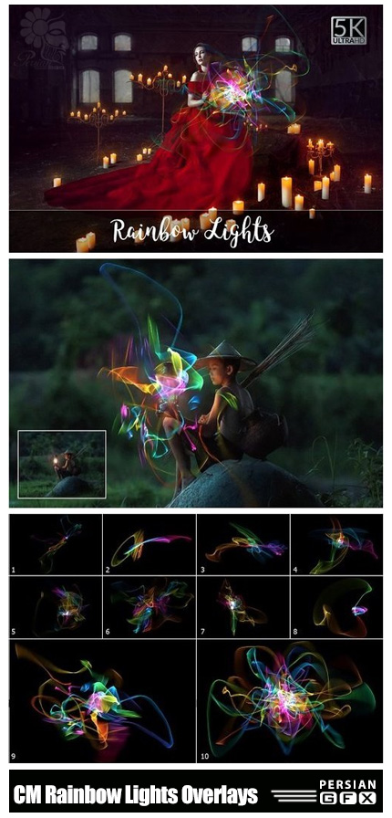 دانلود کلیپ آرت نورهای رنگین کمان با کیفیت 5K - CM 5K Rainbow Lights Overlays