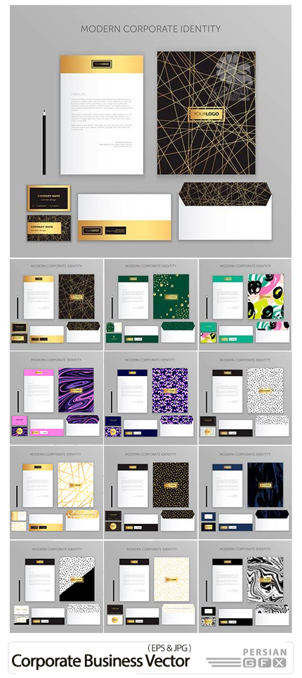 دانلود مجموعه وکتور ست اداری شامل کارت ویزیت، سربرگ، نامه، پاکت نامه و ... - Corporate Identity Business Vector Set