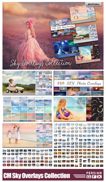 دانلود مجموعه کلیپ آرت آسمان ابری، آفتابی، رنگین کمانی، شب، روز و ... - CM Sky Overlays Collection