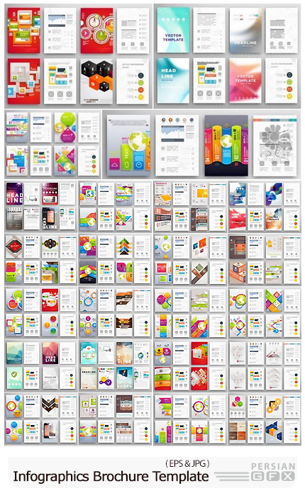 دانلود وکتور بروشور با نمودارهای اینفوگرافیکی متنوع - Infographics Brochure And Templates