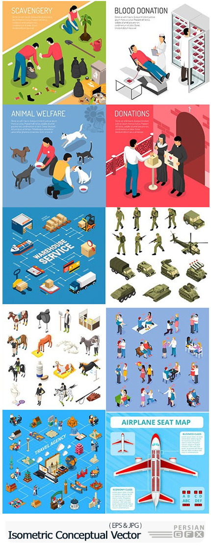 دانلود تصاویر وکتور مفهومی ایزومتریک شامل بنرهای افقی متنوع - Isometric Conceptual Vector Composition 08
