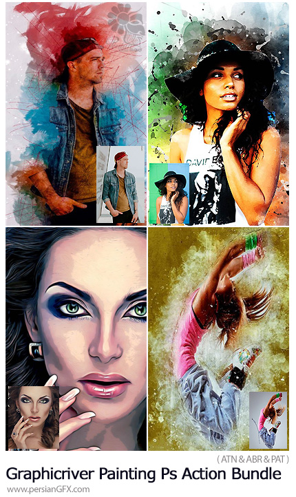 دانلود مجموعه اکشن فتوشاپ با 4 افکت نقاشی متنوع از گرافیک ریور - Graphicriver Painting Photoshop Action Bundle