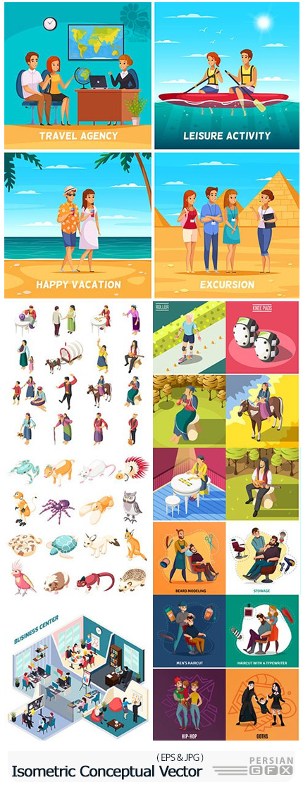 دانلود تصاویر وکتور مفهومی ایزومتریک شامل بنرهای افقی متنوع - Isometric Conceptual Vector Composition 09