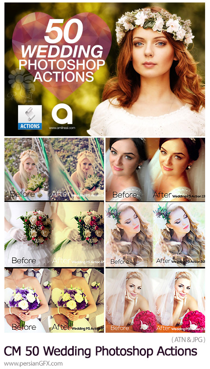 دانلود مجموعه اکشن فتوشاپ با 50 افکت متنوع عروسی - CM 50 Wedding Photoshop Actions