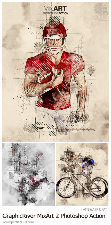 دانلود اکشن فتوشاپ تبدیل تصاویر به طرح هنری ترکیبی از گرافیک ریور - GraphicRiver MixArt 2 Photoshop Action