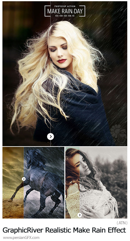 دانلود اکشن فتوشاپ ایجاد افکت باران واقعی بر روی تصاویر از گرافیک ریور - GraphicRiver Realistic Make Rain Effect