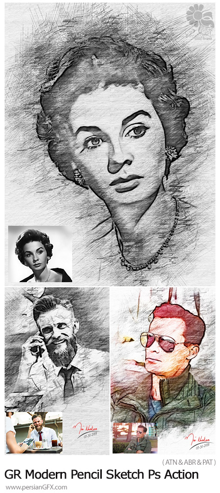 دانلود اکشن فتوشاپ تبدیل تصاویر به نقاشی با مداد مدرن از گرافیک ریور - GraphicRiver Modern Pencil Sketch Photoshop Action